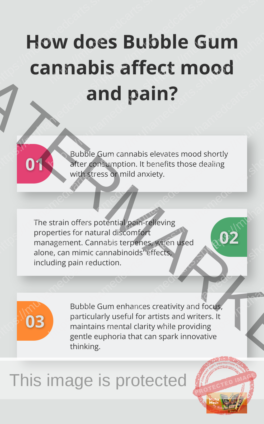 Infographic: How does Bubble Gum cannabis affect mood and pain?